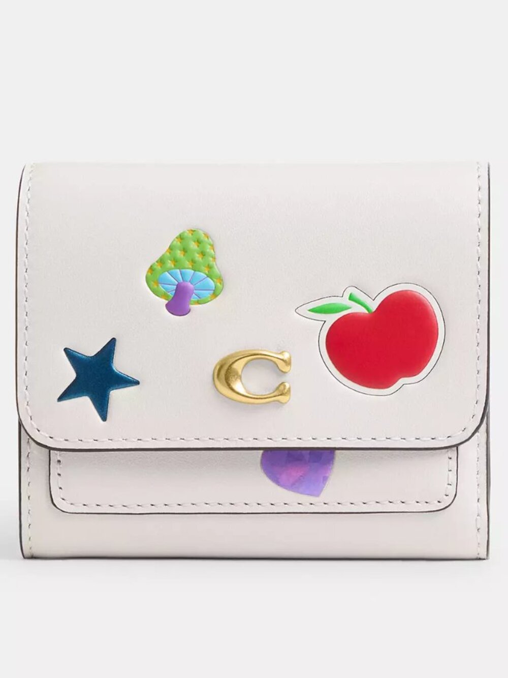 NWT Authentic Coach Mila Small Flap Wallet With Sticker Print in Chalk w/ Brass